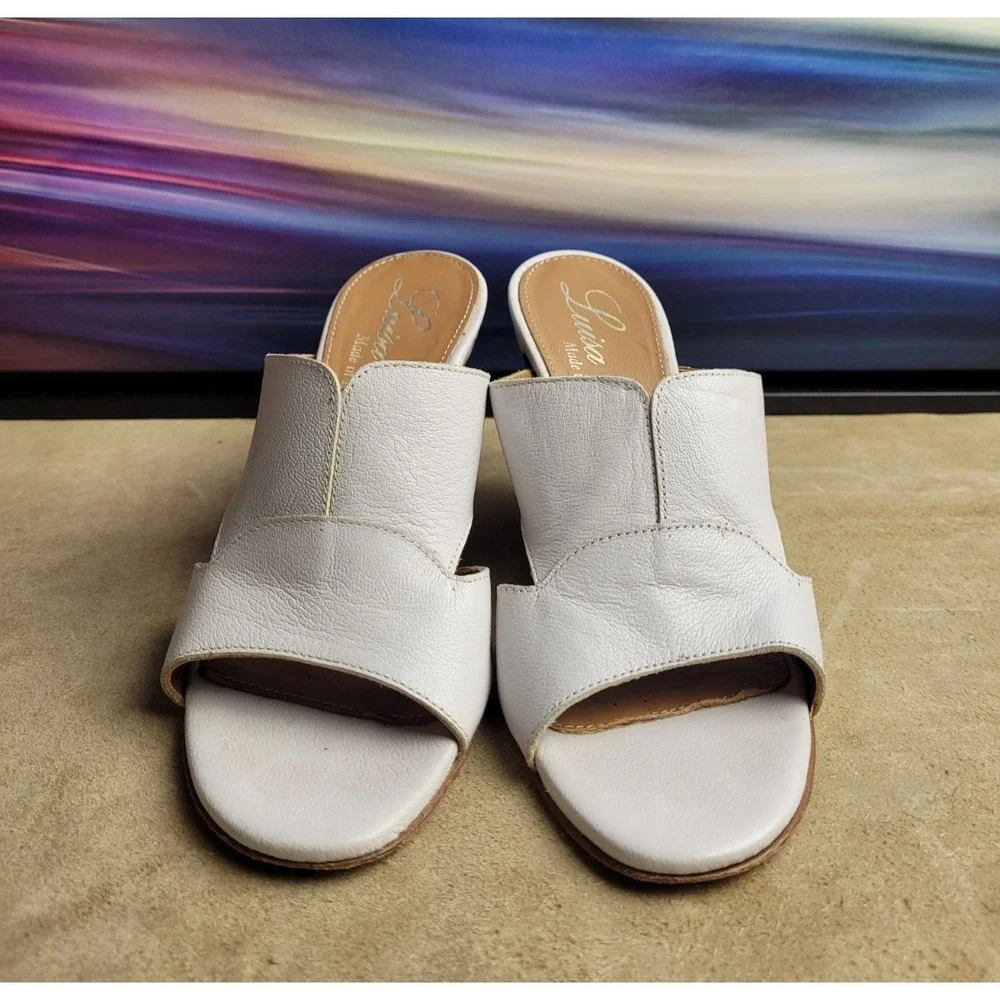 Luisa D'orio 80's Wedge, White w/ animal print heel, Made in Italy, All Leather